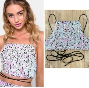 Motel Rocks Truman Fish Scale Strappy Sequin Crop Top Festival EDM Rave